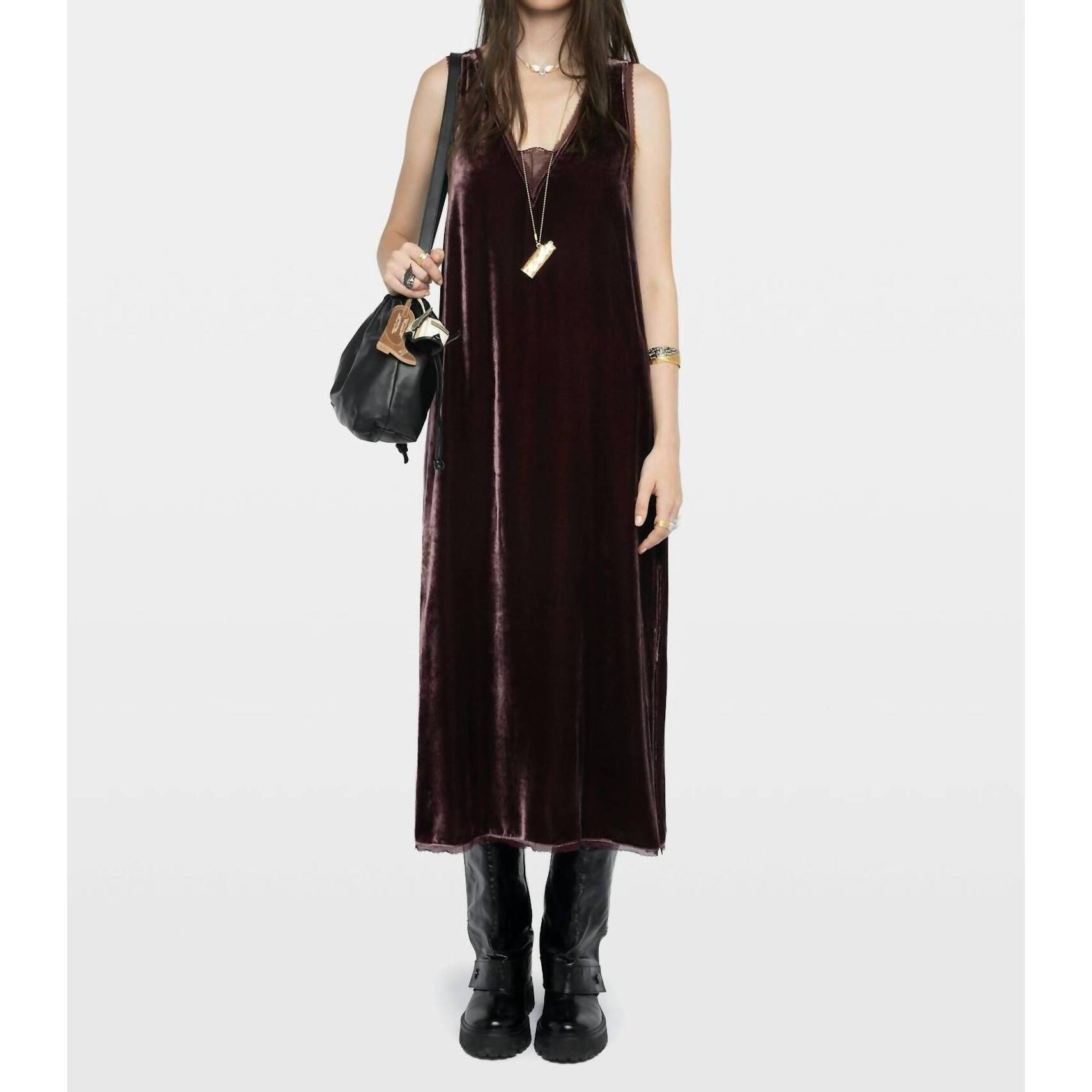 New Zadig & Voltaire Renzo Velvet Dress In Burgundy